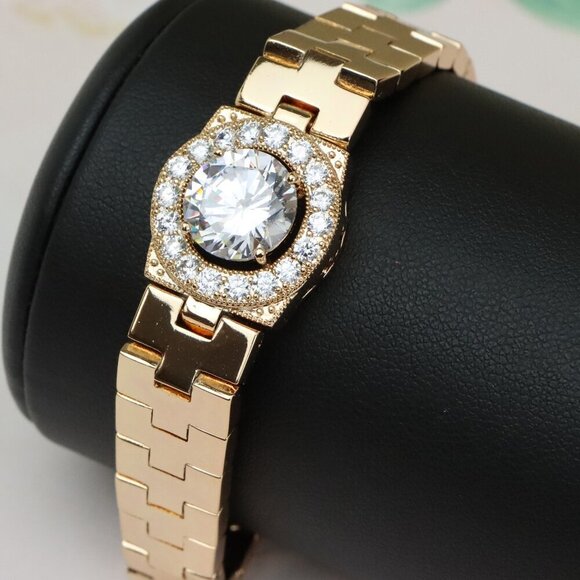 Rose Gold Bracelet with Halo Crystal Center & Geometric Links, XPBL0709 - Picture 1 of 12